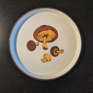 Vintage MCM Retro Mushroom Round Serving Tray Platter 13.5” Plastic Melamine (?)